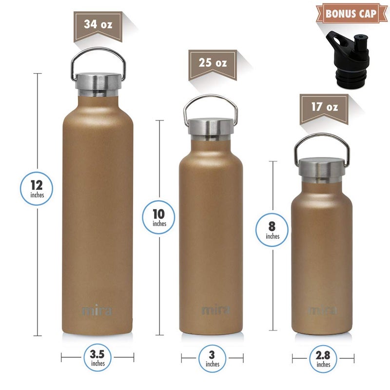 MIRA Alpine Water Bottle with 2 Lids, Vacuum Insulated 18/8 Stainless Steel Flask, Durable Shiny Finish, Hydro Bottle - 17 oz (500 ml) - Champagne - Image 5